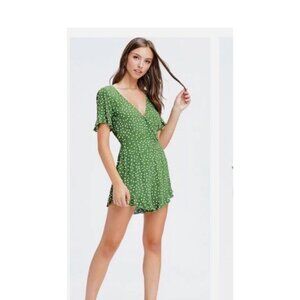 Montrez Romper Surplice Neck  Slim Polka Dot Green & White No Tag  Measures M